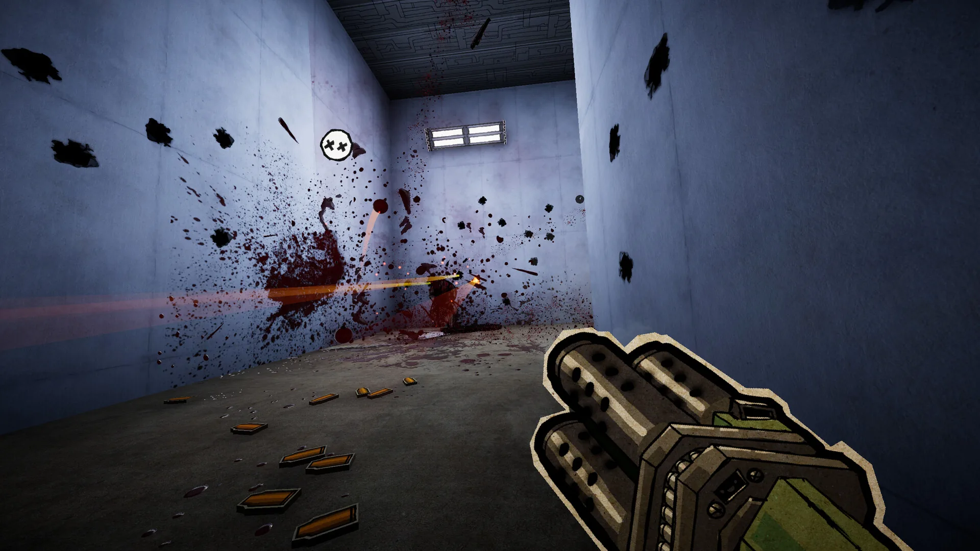 Steam screenshot: a cardboard figure with glowing green marks standing in fire